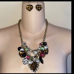 Pink Pearl Heart Gold Tone Charm Necklace